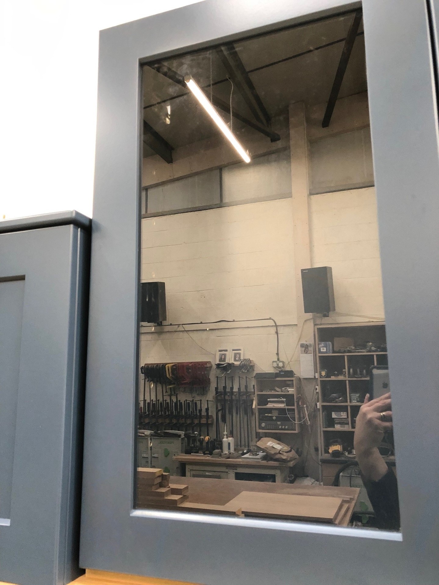 Glass door in workshop, Kidlington