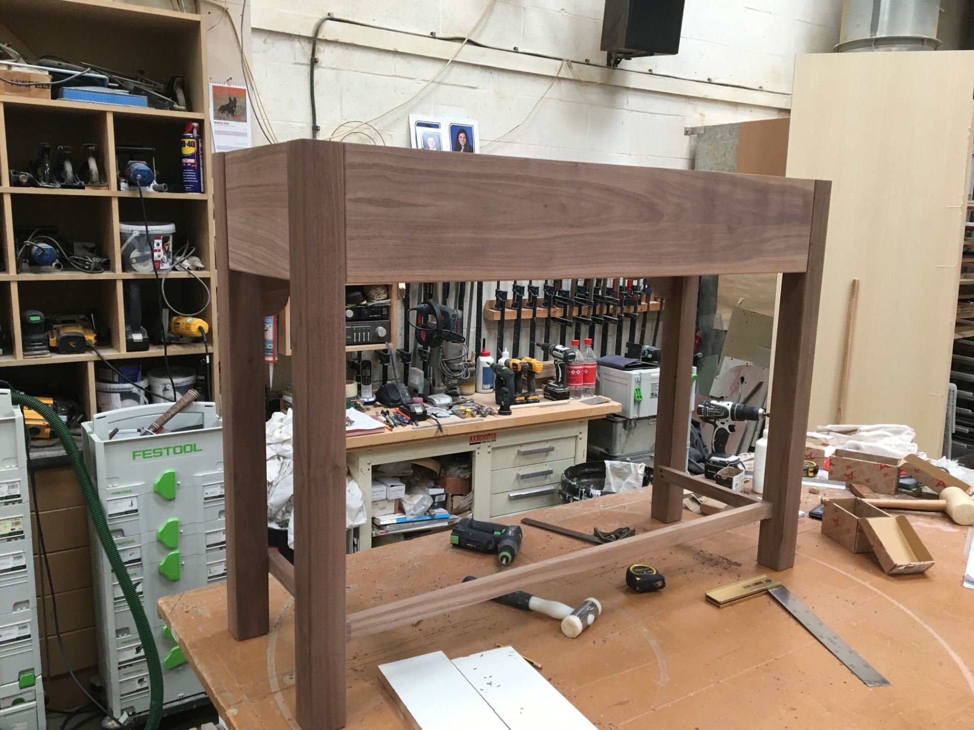 Console table being manufactured